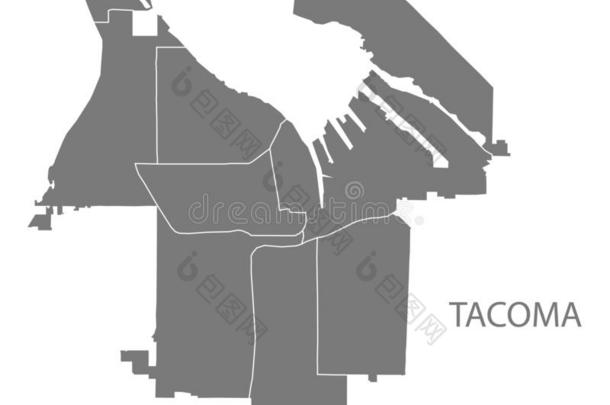 塔科马华盛顿城市地图和地区灰色的说明