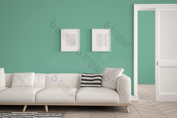 <strong>现代</strong>的活的房间和白色的沙发和<strong>地毯</strong>,绿松石墙波黑