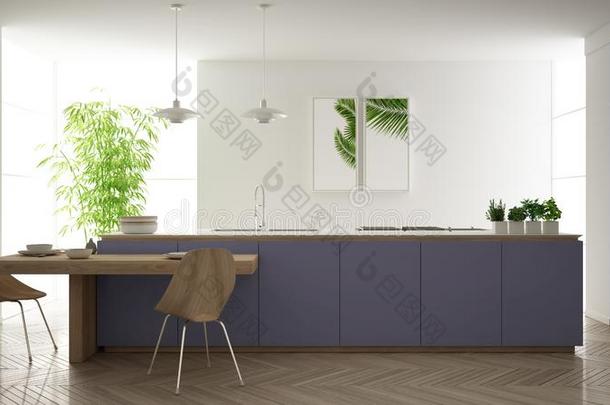 现代的干净的当代的紫色的厨房,岛和木制的<strong>你知道</strong>的