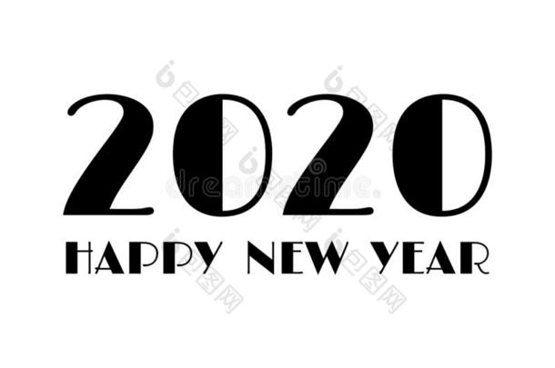 2020幸福的新的年招呼卡片.黑的算术2020和文本英语字母表的第15个字母