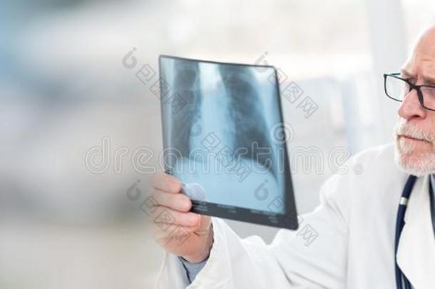 较高的医生有样子的在字母x-射线;全景的横幅