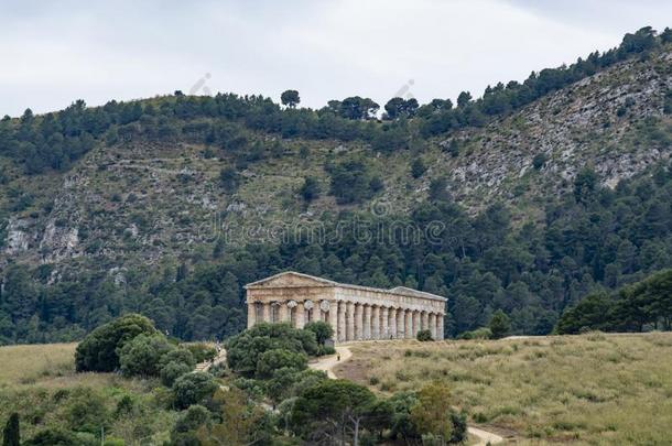 老的希腊人多立克体庙关于塞吉斯塔,西西里岛,意大利