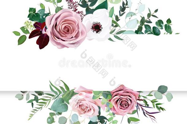 布满灰尘的粉红色的玫瑰,苍白的花,白色的银莲花水平的神物铺子