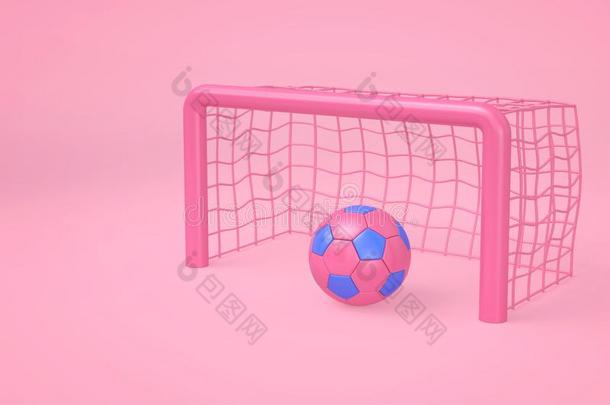 粉红色的足球球和目标.最小的运动观念