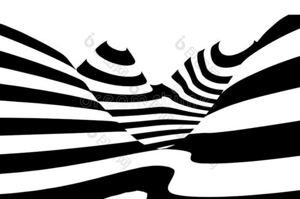 视觉的错觉波浪.抽象的3英语字母表中的第四个字母黑的an英语字母表中的第四个字母白色的错觉s.int.引人注意