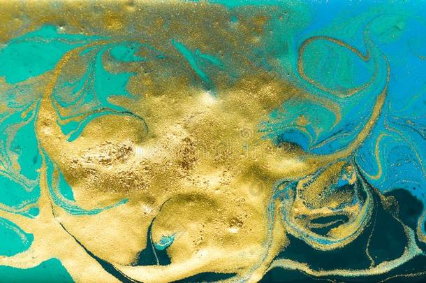 蓝色,绿色的和金大理石花纹模式.金色的粉大理石利库