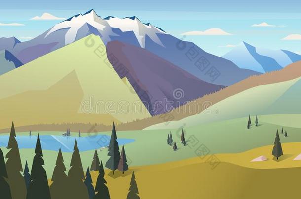 现代的风景背景树和山山峰