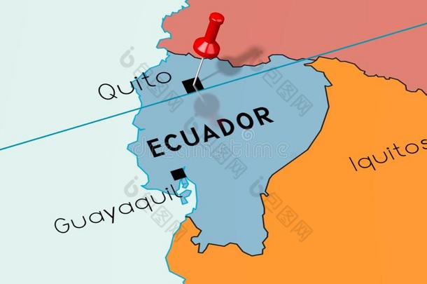 厄瓜多尔,基多-首都城市,用针别住向政治的地图