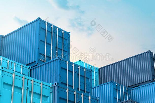 垛关于蓝色容器盒,货物货运船为进口博览会