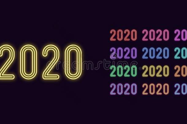 氖文本2020,年数字.灼热的日期2020放置
