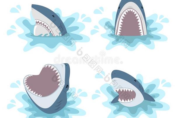 鲨鱼和敞开的口矢量放置