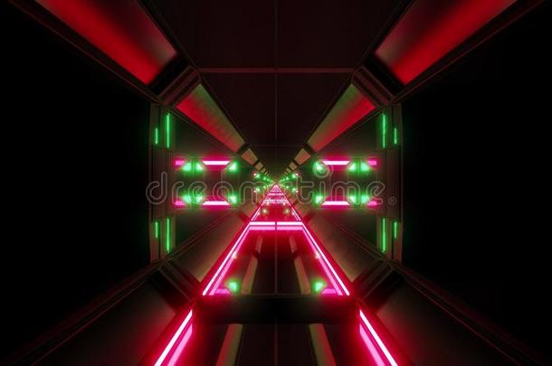 未来的科幻小说飞机库隧道走廊和美好的发光和关于
