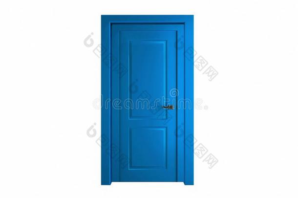 现代的蓝色房间门隔离的向白色的背景