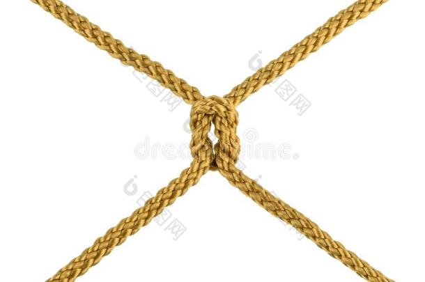 盘绕粗绳或黄麻纤维粗绳和结隔离的向白色的背景
