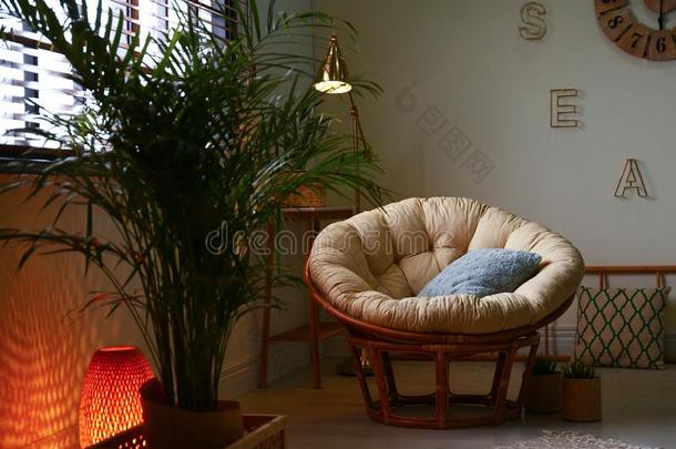 时髦的现代的房间内部和室内植物