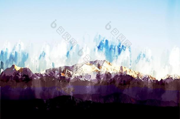 抽象的数字的绘画关于山风景,风景图解
