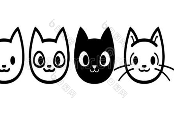 猫偶像收集.小猫表情符号象征放置.黑的和白色的