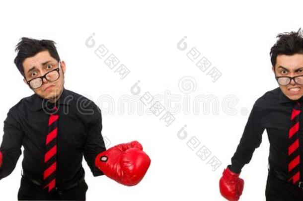 男人商人和红色的拳击拳击手套