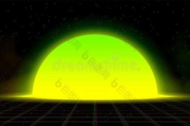合成波蒸汽波微波炉黄色的绿色的日落背景glider滑翔机