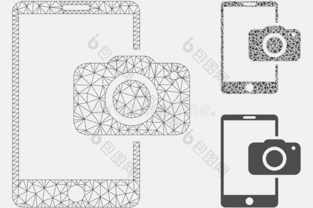可移动的照相机矢量网孔金属丝框架模型和三角形马赛克我
