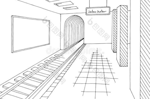 <strong>地铁车站</strong>台图解的黑的白色的内部草图illustrate举例说明