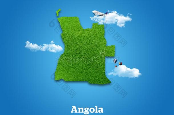 安哥拉棉<strong>毛呢</strong>地图.绿色的草,天和多云的观念.