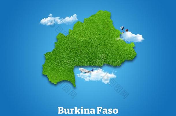 布基纳法索人名地图.绿色的草,天和多云的观念.