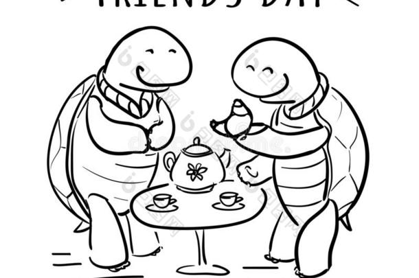 国际的一天关于友情-海龟喝茶水