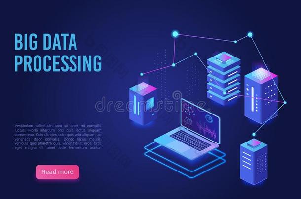 大的资料处理和分析l和ing页矢量样板.