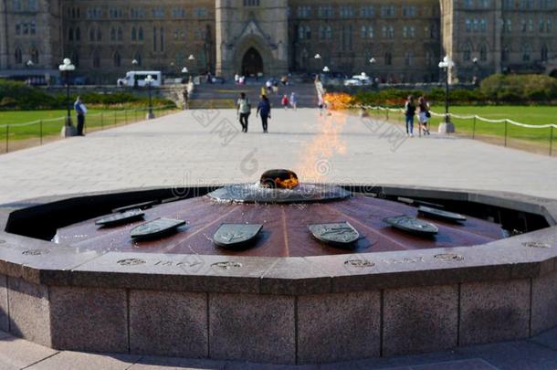 一百周年火焰采用议会小山,渥太华,加拿大