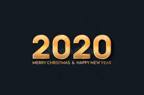 新的年2020招呼卡片.2020金色的新的年符号向黑暗的英语字母表的第2个字母