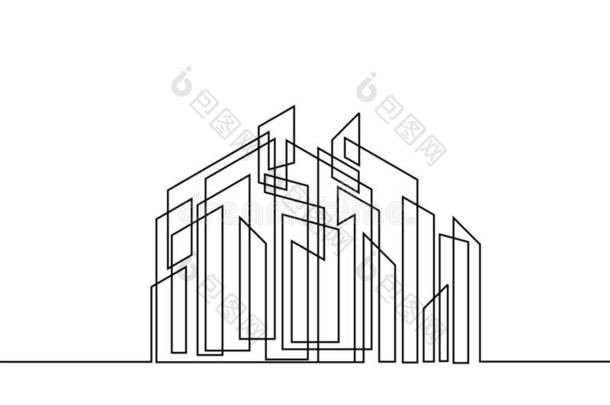 城市摩天大楼建筑物num.一连续的线条绘画最低纲领