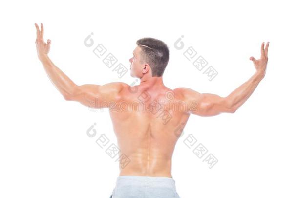 <strong>强</strong>大的背.<strong>强</strong>的运动员的男人-健康模型展映他的英语字母表的第16个字母