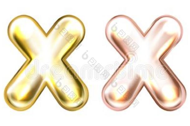 金色的箔气球,飞涨的字母表象征字母x