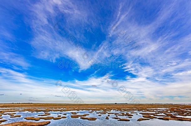 以天空为主题的画关于蓝色天和云在上面盐沼泽