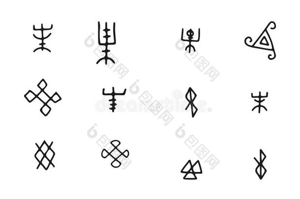 简单的北欧古字母挪威人的岛语和海盗古代北欧使用的文字放置.魔法h和英语字母表中的第四个字母