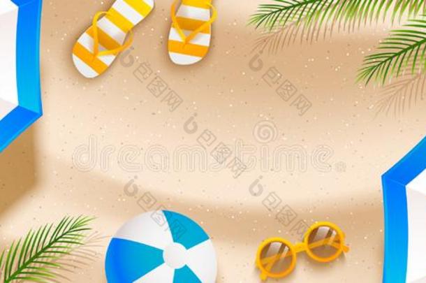 夏海滩水平的横幅和太阳伞,轻弹失败,