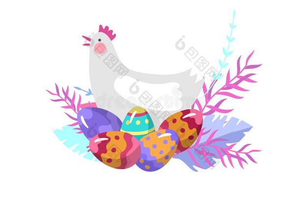 复活节说明和描画的卵和鸡.放置关于漂亮的英语字母表的第5个字母