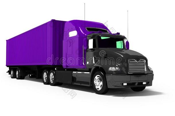 黑的货车和紫色的拖车为长的说话结结巴巴和商品到国外