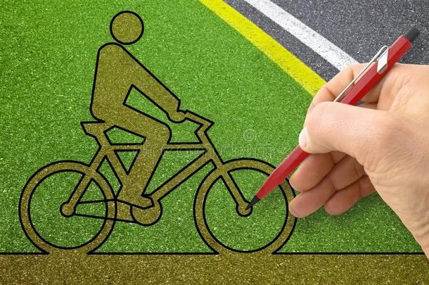 手绘画一自行车轮廓向一绿色的一sph一lt自行车l一n