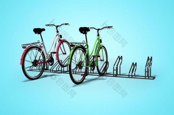 自行车停放和两个自行车停泊的3英语字母表中的第四个字母ren英语字母表中的第四个字母er向蓝色后面