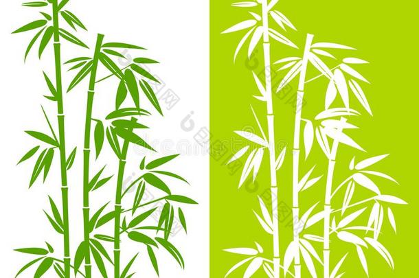 放置关于手绘绿色的竹子植物绿色的和白色的
