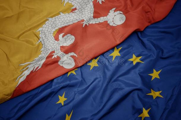 波浪状的富有色彩的<strong>旗</strong>关于欧洲的同盟和<strong>旗</strong>关于不丹