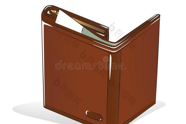 敞开的棕色的钱包和钱隔离的向白色的背景