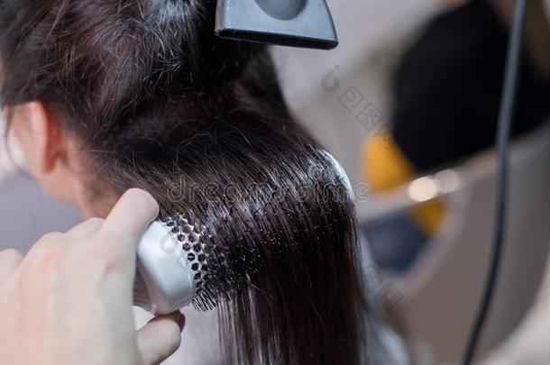 理发师是（be的三单形式款式干净的美丽的头发关于她顾客采用条