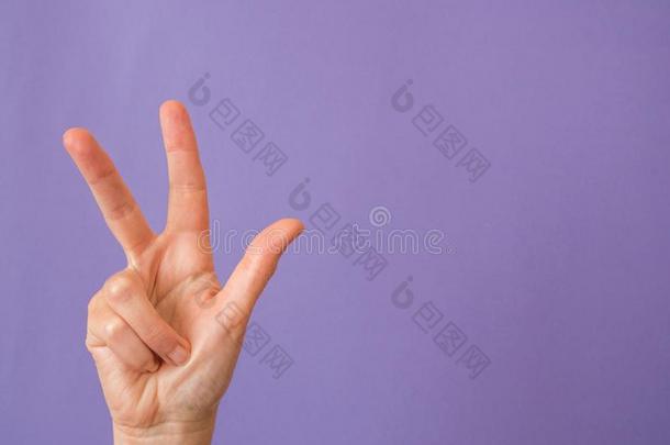 手和num.三手指凸起的向紫色的和复制品speciality专业