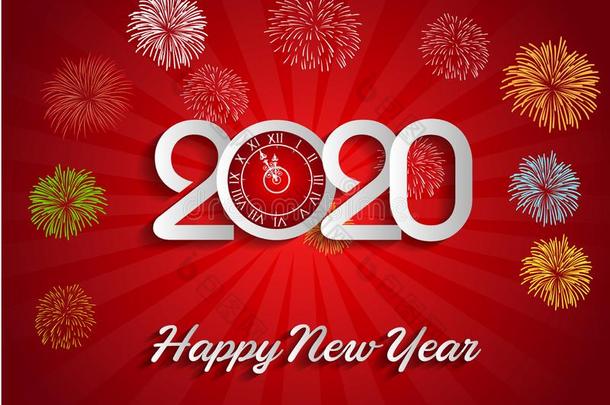 幸福的新的年<strong>2020</strong>和烟火背景