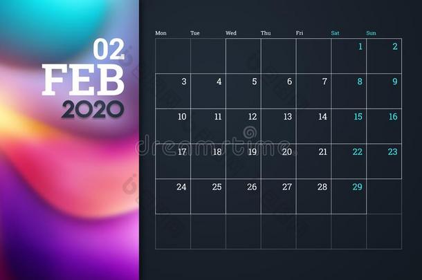 日历2020,月二月,书桌日历设计样板机智