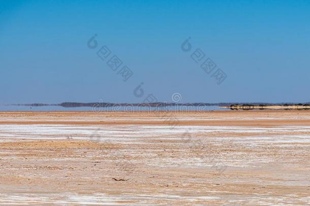 湖麦克列德干的干燥的湖采用西方的澳大利亚海市蜃楼在地平线