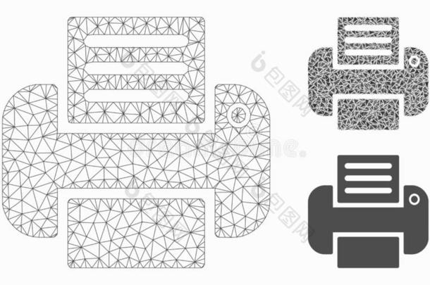 打印机矢量网孔尸体模型和三角形马赛克偶像